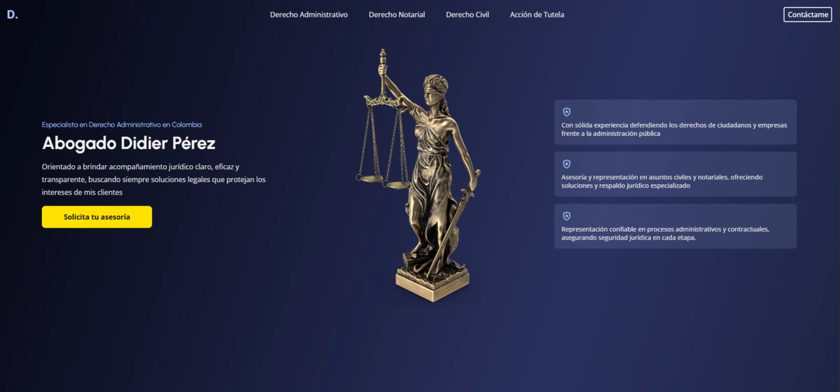 Didier Pérez — Legal portfolio website for Colombian administrative law attorney